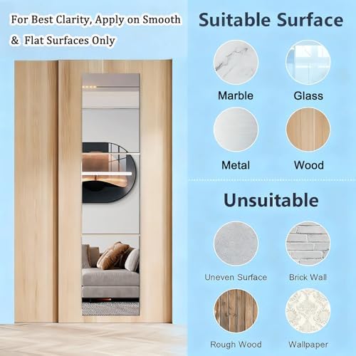 9PCS Wall Mirror Tiles, UpgradeShatterproof Self-Adhesive Full Length Mirror for Bedroom, Bathroom, Home Gym - Frameless Acrylic Tiles for Home Decor 17.8'' x 12'' - Image 6