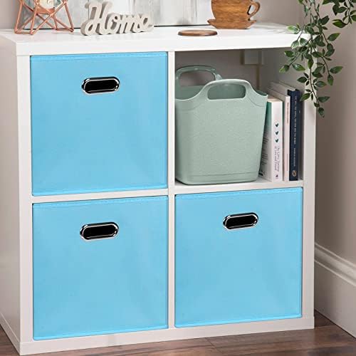 Black Foldable Storage Cubes Bins , Fabric Storage Box Cubes Organizer Baskets with Dual Handles for Home Organizer(Blue) - Image 5