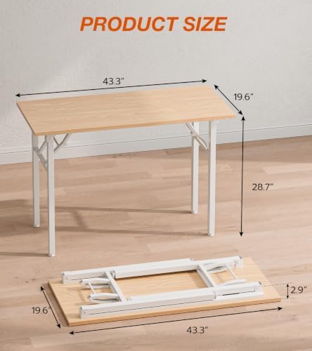 XBurmo Folding Desk Foldable Table, No Assembly 43.3" Foldable Desk Space-Saving Workstation for Small Space, Computer Table, Flat Storage for Home Office, Bedroom, Dorm, Study Room, Light Maple - Image 2