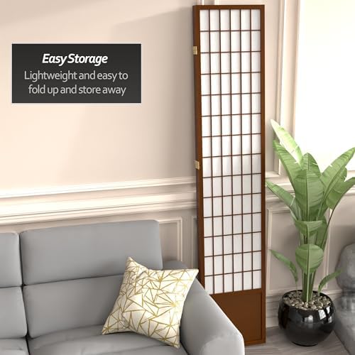 Red Lantern 7 ft. Tall Window Pane Shoji Screen - Walnut - 3 Panels - Image 5