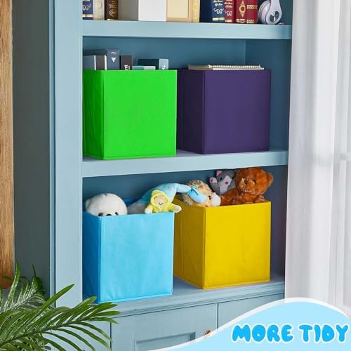 Yinder 12 Pcs Cube Storage Bin 10.5''x10.5''x11'' Storage Bins for Playroom Decor Colorful Bins for Kids Foldable Baskets for Nursery Organizer Boxes Fabric Boxes (Sky Blue, Green, Yellow, Dark Blue) - Image 6
