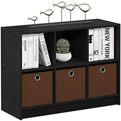 Furinno BASIC Book Shelf, 6-Cube Bookshelf with Open Shelf, 3 x 2 Bookcase with Storage Bins, Closed Back, Horizontal, 11.9 x 31.6 x 23.6, for Living Room, Bedroom, Home Office, Americano by Furinno-FitsYourSpaceFitsYourBudget