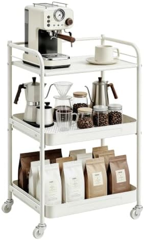 3 Tier Rolling Cart with Table Top, Metal Kitchen Storage Cart by Ufriandz