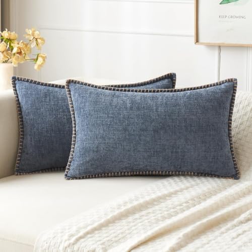 MIULEE Decorative Lumbar Throw Pillow Covers 12x20 in Dark Grey Blue 2 Pack by MIULEE