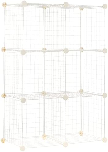 Amazon Basics 6 Cube Wire Grid Storage Organizer, Stackable Storage Cubes, Modular Closet Organizer Shelves, 14.6" D x 30.3" W x 44.8" H, White by AmazonBasics