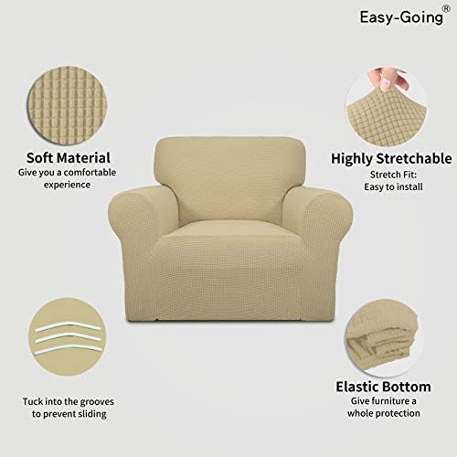Easy-Going Stretch Chair Slipcover with Arm Washable Beige - Image 4
