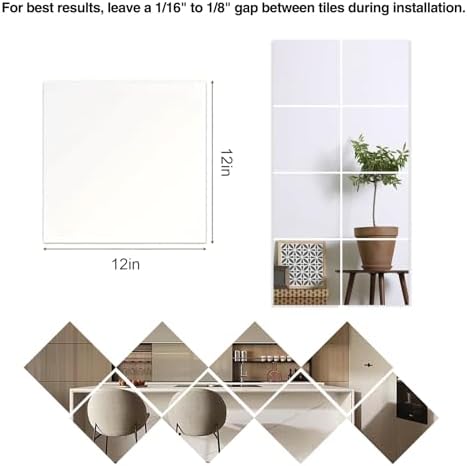 Shatterproof Acrylic Wall Mirror Tiles, 6 Pack 12x12 Inch Self-Adhesive Full Body Wall Mirrors for Bedroom, Home Gym, Bathroom & Living Room, Unbreakable Flexible Mirror Sheets - Image 2