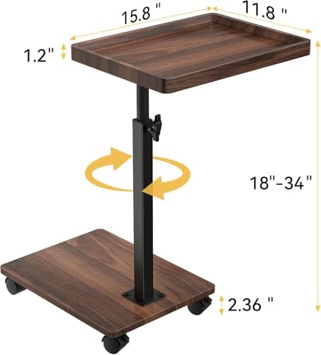 C Table End Table Adjustable Height, 360°Swivel TV Tray Table for Small Spaces, Couch Tables That slide under, C Shaped Side Tables living room and bedroom for Sofa, Bed,Chair, Snack (2, Walnut Brown) - Image 2