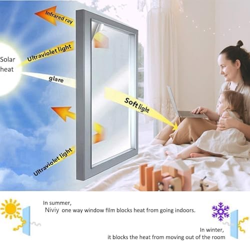 Niviy One Way Window Film Privacy Mirror Effect Self-Adhesive Window Tint UV Heat Control Glass Door Film for Home and Office, Black-Silver 41.2 x 78.7 inches - Image 4