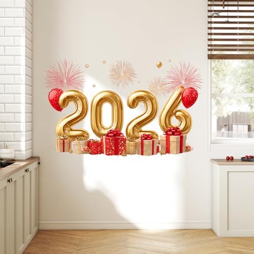 ANNA QUEEN 2026 Happy New Year Wall Decals | Peel and Stick Fireworks Balloon Wall Stickers – Removable Party Vinyl Wall Décor for Living Room, Office, Classroom & Window Displays - Image 4