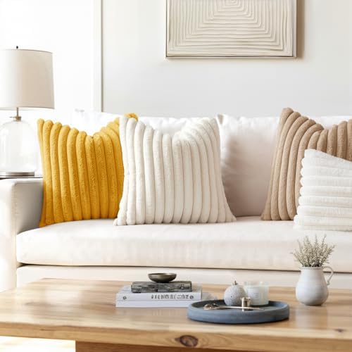 MIULEE Faux Fur Decorative Throw Pillow Covers 20x20 Set of 2 Beige - Image 2