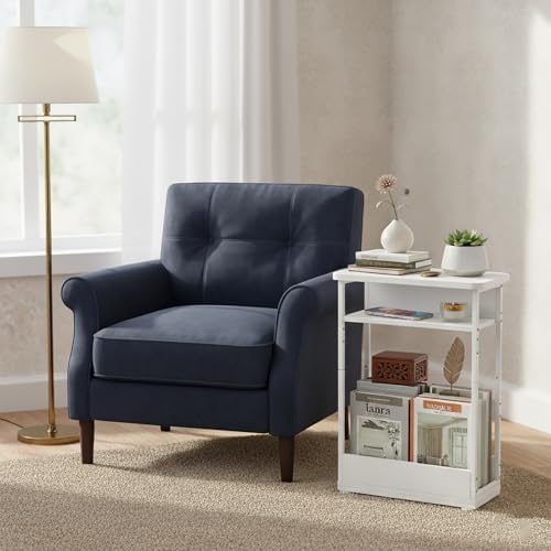 Narrow Side Table,3-Tier Slim End Table with Storage Shelf,Modern Sofa Table Thin Side Table for Narrow and Small Spaces, Skinny Bedside Table Small Nightstand with Magazine Rack Space Saving/White - Image 4