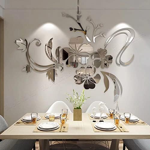 Wall Stickers 3D Flower Mirror - Family Decal Living Room Wall Decor Sticker Home Decorations Room Decor for Office Sofa Bedroom Decals (Silvery XL:68 * 91in) by guangmu