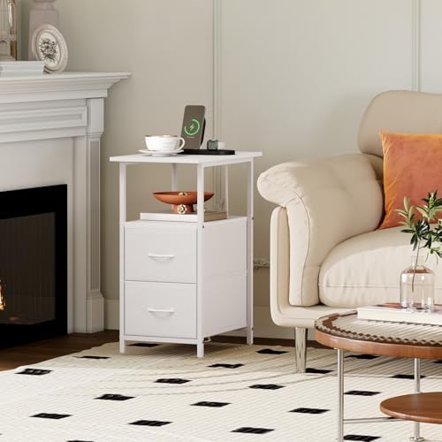 Somdot End Table Set of 2 with Charging Station, 2 Drawers, Slim Side Table - Image 2