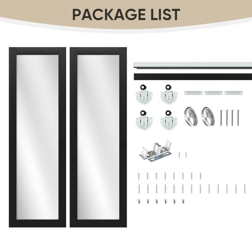 JUBEST 72" x 80" Mirror Closet Door, Preassembled One Side Mirror Door with Hardware Kit & Matching Fascia, Solid Wood Frame with Water-Proof PVC Surface, Easy to Install, Black - Image 2
