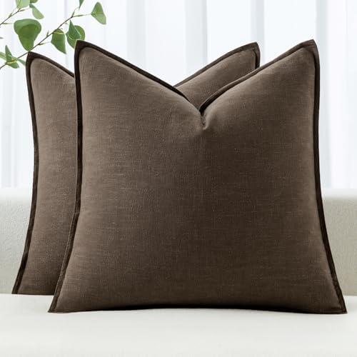 MIULEE Decorative Linen Pillow Covers 18x18 Inch Dark Coffee Chocolate by MIULEE