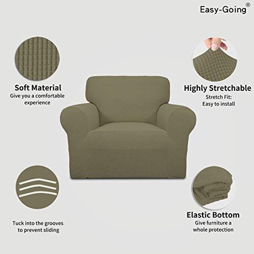 Easy-Going Stretch Chair Slipcover with Arm Washable Khaki - Image 3