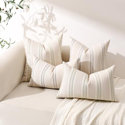 Hckot Stripe Throw Pillow Covers 12x20 Set of 2 Light Green Pillow Covers - Image 5