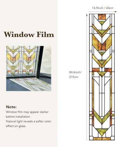 Faux Stained Glass Effect Transparent Window Film, Original Hand Drawn Static Cling Home Decal Inspired by Frank Lloyd Wright, 16.93" x84.65" Martin House, Boho - Image 4