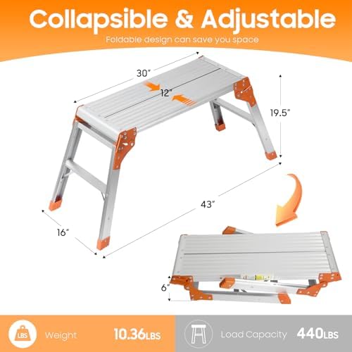 LEADALLWAY Aluminum Work Platform Step Ladder, 30"x12"x20" - Image 5