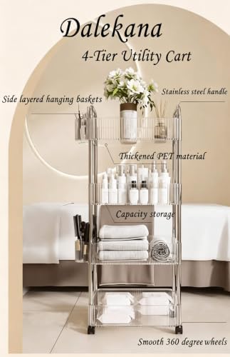 4-Tier Clear Utility Rolling Cart with Wheels for Kitchen & Bathroom - Image 5