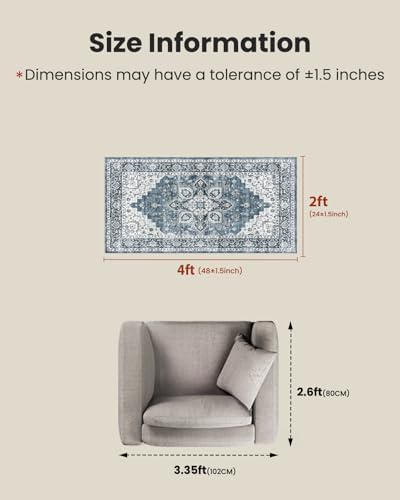 AMADA HOMEFURNISHING 2x4 Washable Area Rug, Low-Profile Entryway Rug with Non-Slip Backing & Durable Edge Binding, Vintage Rug Pattern, Small Rugs for Entryway, Kitchen & Living Room - Image 2