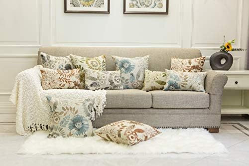 Mika Home Pack of 2 Decorative Oblong Rectangular Throw Pillow Cover Cushion Cases for Chair,Sunflower Pattern,12x20 Inches, Green Cream - Image 6