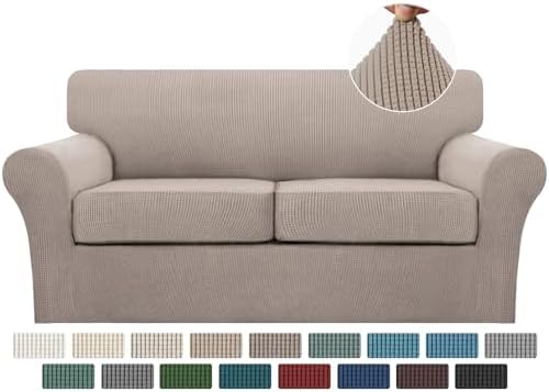 Turquoize 3 Piece Sofa Covers for 2 Cushion Couch Sofa Slipcover Soft Couch Cover for Dogs-Washable Sofa Furniture Covers with 2 Individual Cushion Covers (2 Cushion Sofa, Sand) by Turquoize