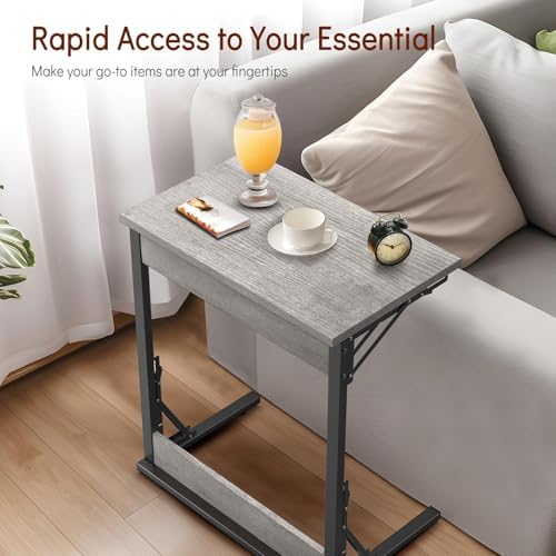 Tatub 24" TV Tray Table Set of 4, Folding C Shaped End Table, Small Sofa Side Laptop Desk for Living Room, Bedroom, Ivory White - Image 5