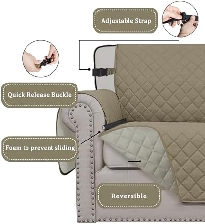 Easy-Going Reversible Chair Cover Washable Sofa Cover for Dogs Water Resistant Couch Slipcover Furniture Protector Cover with Adjustable Straps for Pets (Chair 30 in, Beige/Beige) - Image 3