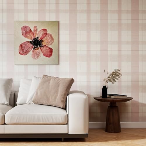 Timeet Modern Peel and Stick Wallpaper Pink Boho Contact Paper Plaid Wallpaper Waterproof Self Adhesive Removable Textured Wall Paper for Bedroom Bathroom Cabinets Wall Decor Vinyl 17.3" x 200" - Image 2