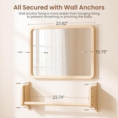 Woodtoe 3-in-1 Montessori Mirror with Bar, Adjustable Tummy Time Mirror 6M+ - Image 2