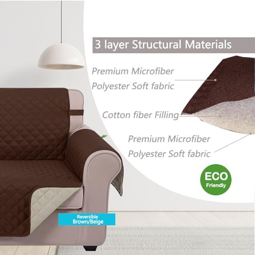 U-NICE HOME 4 Seater Sofa Cover 91''Large Couch Cover, Brown/Beige - Image 4