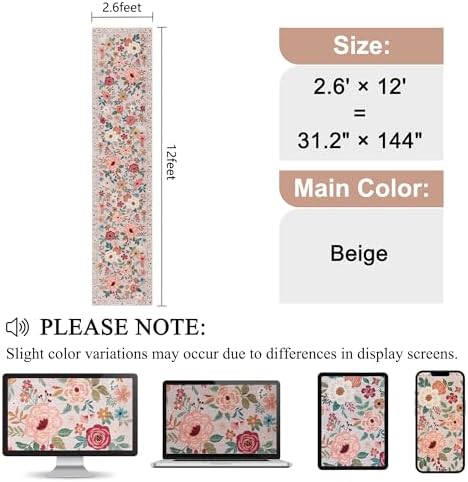 DUKINO 2.6x12 Kitchen Runner Rug, Floral Non Slip Long Washable Rug, Beige - Image 2
