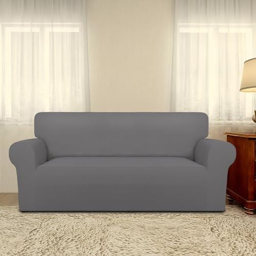 PureFit Super Stretch Sofa Slipcover – Spandex Non Slip Soft Couch Sofa Cover, Washable Furniture Protector with Non Skid Foam and Elastic Bottom for Kids, Pets (Oversized Loveseat, Light Gray) - Image 2