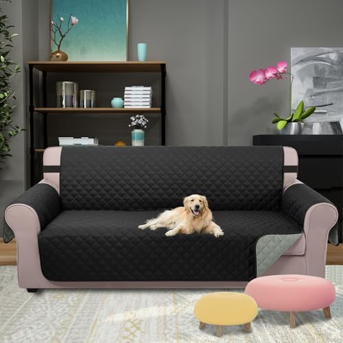 U-NICE HOME 4 Seater Sofa Cover 91''Large Couch Cover, Black/Grey - Image 2
