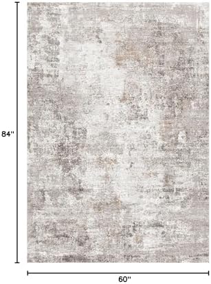 5x7 Non-Slip Machine Washable Area Rug - Modern Abstract Neutral Carpet for Living Room, Bedroom, Kitchen, Dining Room, Office - Soft Low Pile Stain-Resistant Rug with Rubber Backing (Beige, Grey) - Image 2