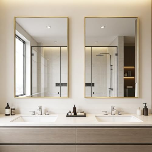 Bathroom Mirror for Wall, 36x24 Inch Framed Vanity Mirror Brushed Gold - Image 4