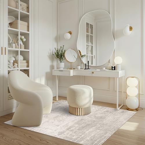 Washable 3x4 Kitchen Area Rugs: Abstract Stain-Resistant Sink Rug Non-Slip Durable Doormat Ultra Soft Bedroom Nursery Besides Carpets Indoor Water Resistant Bathroom Floor Mat(3x4,Beige/Cream) - Image 2