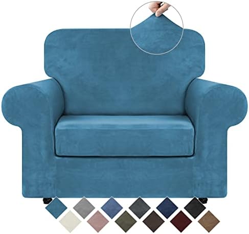 WEERRW Velvet Stretch 2 Pieces Chair Sofa Slipcovers Washable, Peacock Blue by WEERRW