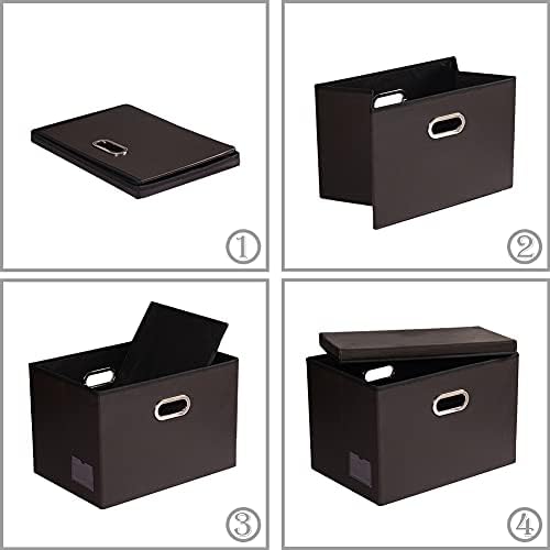 PRANDOM Collapsible Storage Bins with Lids [3-Pack] Leather Fabric Foldable Storage Boxes Organizer Containers Baskets Cube with Cover for Bedroom Closet Office Nursery Brown (14.9x10.8x10) - Image 5