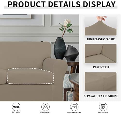 Easy-Going 4 Pieces Stretch Soft Couch Cover for Dogs - Washable Sofa Slipcover for 3 Separate Cushion Couch - Elastic Furniture Protector for Pets, Kids(Sofa, Natural, Large) - Image 3