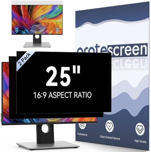 [2-Pack] 25 Inch Computer Privacy Screen Filter for 16:9 Widescreen Monitor, Removable Eye Protection Anti Glare Blue Light Filter Privacy Shield, Anti Scratch Anti Spy Screen Protector Film 25 In by Protescreen