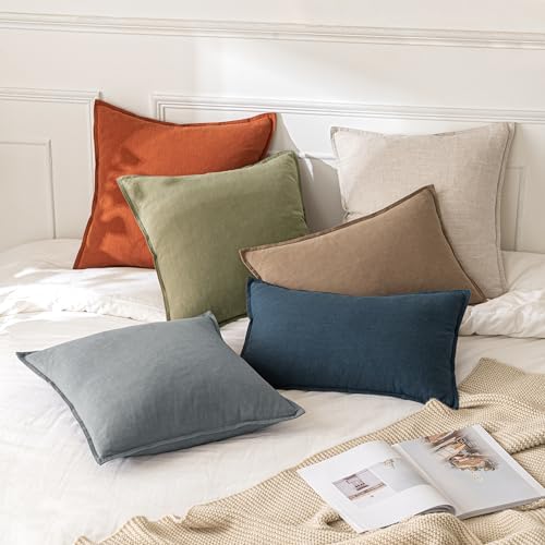 MIULEE Decorative Linen Euro Sham Pillow Covers 22x22 Inch Light Olive Green - Image 5
