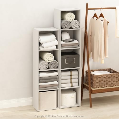 Furinno Reed Closet Organizers and Storage, 4-Tier Closet Organizer, Open Shelf Closet Storage, for Wardrobe, Bedroom, Living Room, White - Image 2