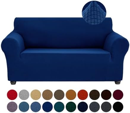 Joccun Stretch Loveseat Couch Cover, 1-Piece Sofa Cover for 2 Cushion Couch Spandex Jacquard Washable Furniture Protector Cover for Living Room,Kids,Pets（Loveseat,Classic Blue） by Joccun