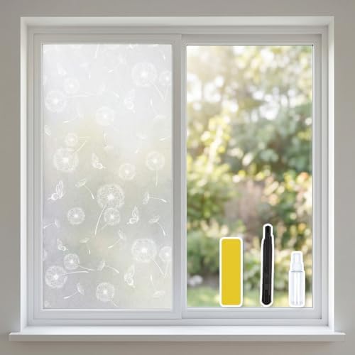 Dandelion Butterfly Privacy Window Film, Sparkle Frosted 17.5"x78.7" by Ohhvvow
