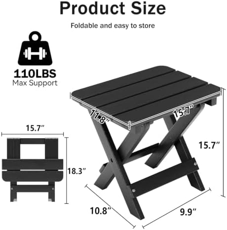 Folding Outdoor Side Table,Small HDPE Patio Table,All-Weather Compact Portable End Table for Patio,Porch,Pool,Black,11.8" D x 15.7" W x 15.7" H - Image 3
