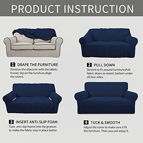 Easy-Going Stretch Chair Slipcover with Arm Washable Navy - Image 6