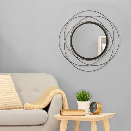 Wall Mirror Mounted Round Decorative Mirrors with Iron Metal Wire Frame Mirror for Wall, Home Decorative Bathroom Vanity, Living Room or Bedroom Large 20” - Image 3
